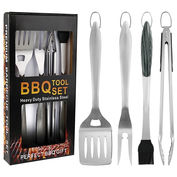 4pcs Heavy Duty Grill Accessories for Top Chef - Professional Grill Tool Set & Basic BBQ Tools for Backyard Restaurant Outdoor Kitchen - Deluxe Grill Gift for Dad