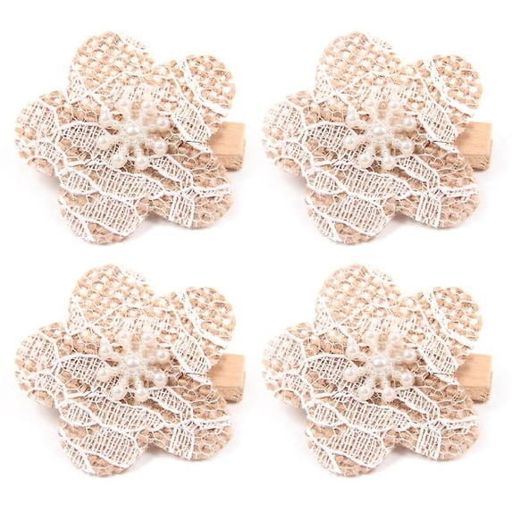 4pcs Hessian Burlap Flowers With Clips Rustic Wedding Craft Diy Making Decoration
