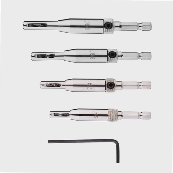 4pcs Hex Handle Self-Centering Drill Bit Set Door and Window Hinge Hinge Hole Opener Carpentry Woodworking Hole Punch Hex Bit Tool