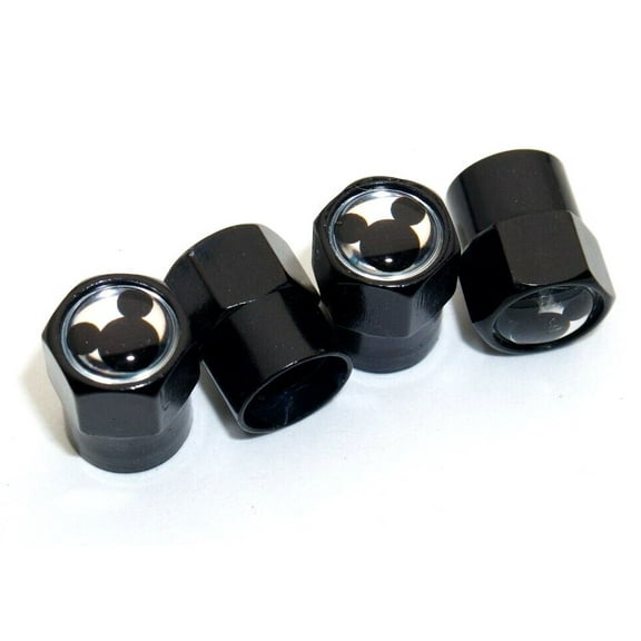 4pcs Hex Mickey Mouse Car Wheels Tire Air Valve Caps Stem Dust Cover Decor Black