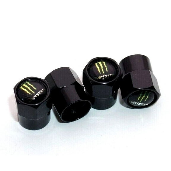 4pcs Hex Monster Car Wheels Tire Air Valve Caps Stem Dust Cover Decor Black