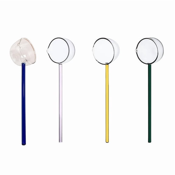 4pcs of High Borosilicate Glass Spoons with Long Handles, Heat-Resistant, Colorful Handles, Suitable for Hot Oil, Soup Spoons, And Kitchen Seasoning Spoons Green+Blue+Pink+Yellow