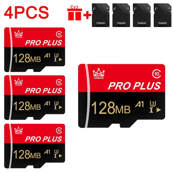4pcs High Speed Memory Card 128GB 512MB 256MB 128MB with Adapter | C10 Memory TF Card for Tablet/Camera/Phone/Car Audio