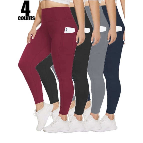 4pcs High-Waisted plus size Yoga Leggings with Pocket for Women - Quick-Dry, Breathable, and Butt Lifting - Perfect for Fall & Winter