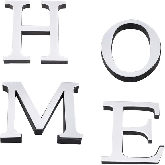 4pcs Home Letters 3D Acrylic Mirror Wall Stickers DIY Wall Decal Removeable Mirror Decoration for Home Bedroom Living Room Kitchen Sliver
