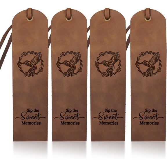 4pcs Hummingbird Wreath Leather Bookmark Bird Flower Leather Page Markers 2×7inch Sip The Sweet Memories Text Handmade Vintage Book Mark for Book Reading Bookworms Writers Man Women Gifts diy Bird