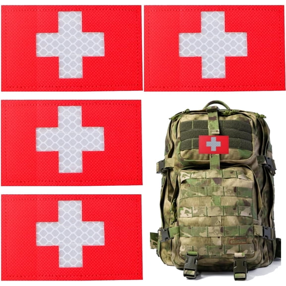 4pcs IR Reflective Red Cross Medic Patches Infrared EMS EMT Armband Hook and Loop First Aid Morale Patches for IFAK EDC Bag Plate Carrier Backpacks