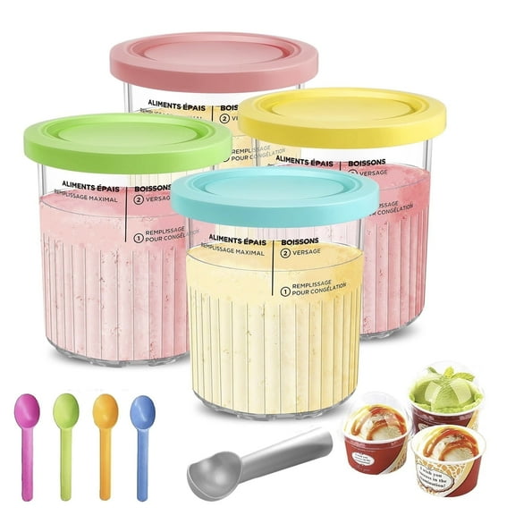 4pcs Ice Cream Containers with Lid Leakproof 24oz,Compatible with Ninja Creami NC501 NC500 Deluxe Ice Cream Makers- BPA-Free Dishwasher Safe- Comes with Five Scoops
