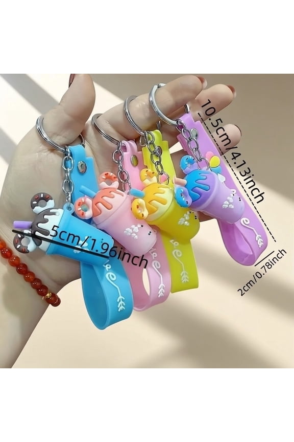 4pcs Ice Cream Keychain Milk Tea Cup Pendant Personalized Bag Key Chain Fashion Small Gift Car Hanging Ornament Gift