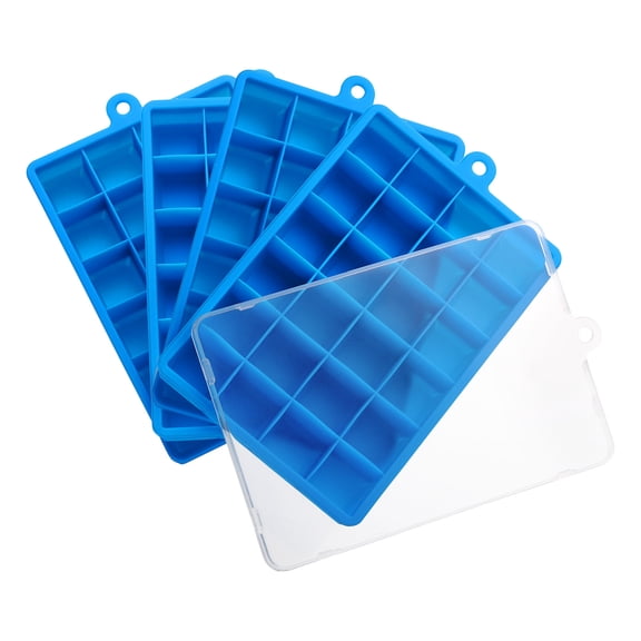 4pcs Ice Tray with Lids, Silicone Square Ice Molding for Freezer Easy Ice Release for Cocktails, Deep Blue