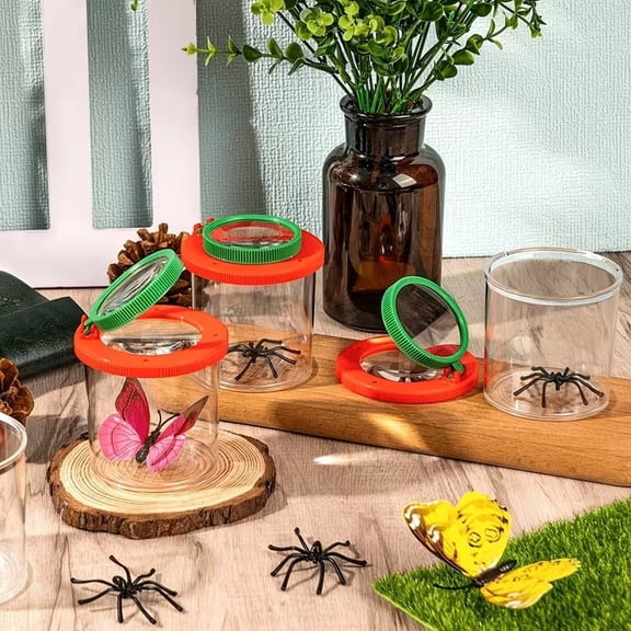 4pcs Insect Observation Box Set for Kids - Magnifying Glass, Tweezers, Catcher & Feeding Dropper for Nature Exploration