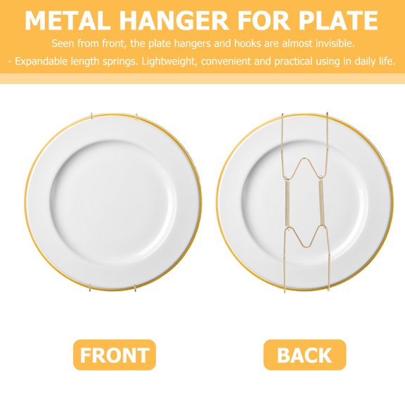 4pcs Invisible Plate Hangers Spring Plate Hooks Decorative Wire Plate Holders Wall Hooks for Decorative Plates and 8 Inches