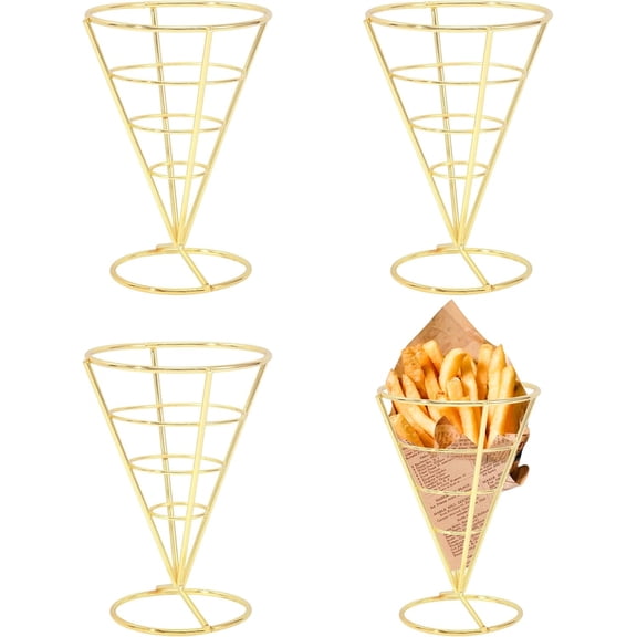 4pcs Iron Fried Display Basket Cone Golden 148x101x132mm