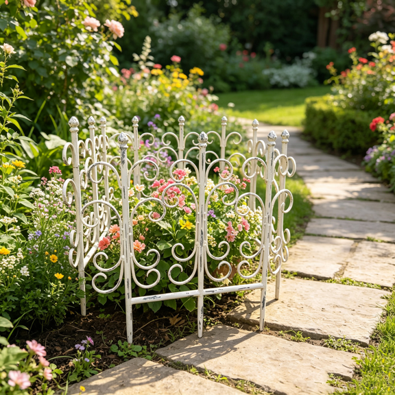 4pcs Iron Garden Fence Vintage Decorative Border Panels Outdoor Yard Pathway Barrier