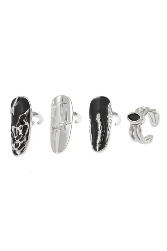 4pcs Irregular Pattern Fingertip Nail Ring Adjustable Opening Fingernail Combination Joint Rings for Parties and Travel