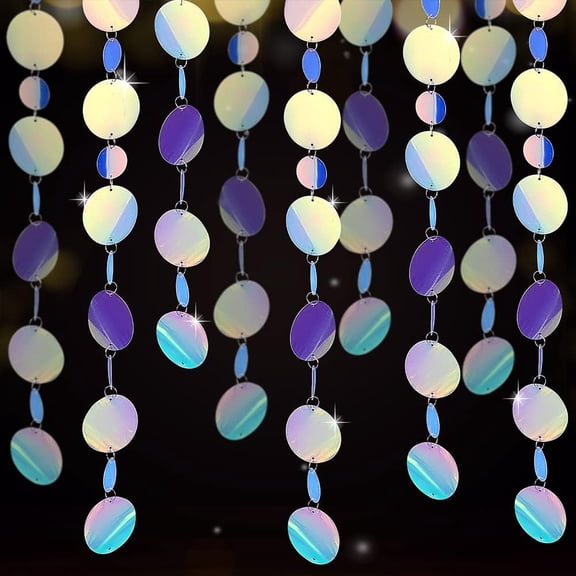 4pcs Irridescent PVC Glitter Circle Dots Garland Hanging Polk Dot Streamer for DIY Shimmer Wall Backdrop Festive & Party Decoration Colorful about 1m/pc
