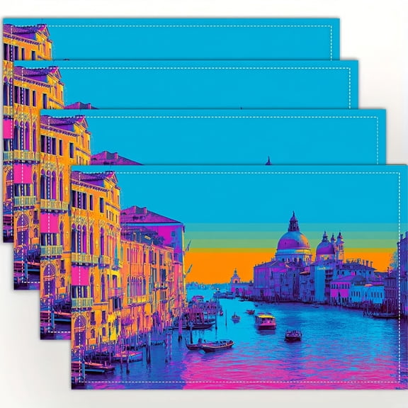 4pcs, Italy Venice Pop Art placemats, fashion print pattern table mat, for dining table, kitchen, party, indoor, holiday, dinner parties and home decor (table mats) 12x18 Inch