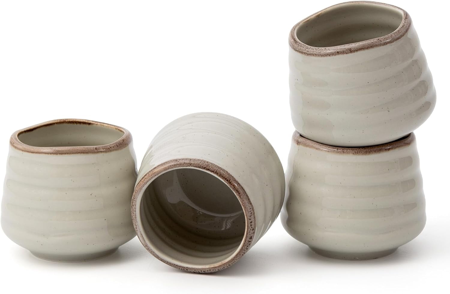4pcs Japanese Tea Cup Set – Mini Size 5OZ Ceramic Matcha Cup, Handless Espresso Cups, Cute Small Porcelain Coffee Mugs for Lovers, Dishwasher & Microwave Safe(Retro Grey)