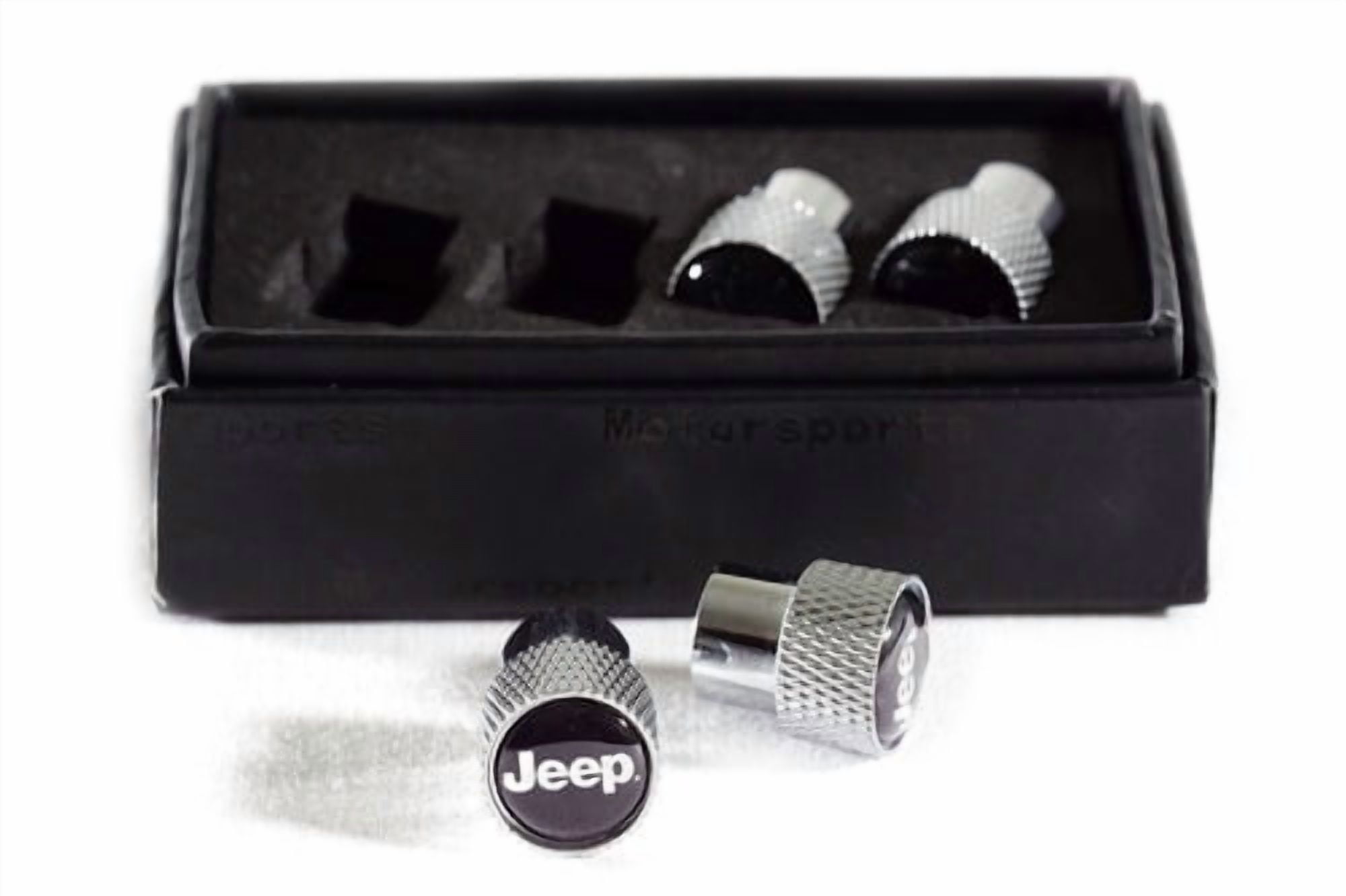 4pcs Jeep Emblem Logo Chrome Knurled Tire Stem Valve Caps Official Licensed