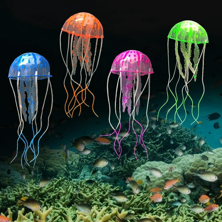 4pcs Jellyfish Aquarium Decorations, TSV Glowing Effect Artificial  Jellyfish Aquarium Decor, Fish Tank Ornament Silicone Decoration, Instant  Suction