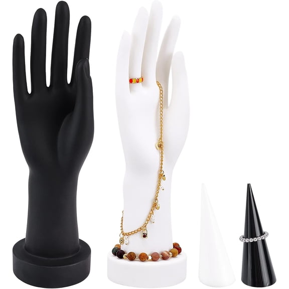 4pcs Jewelry Display Holder 2 Style Acrylic Cone Shape Ring Display Hand Model Hand Jewelry Bracelet Ring Gloves Display Organizer for Jewelry Showcase Stand 2.6/10 Inch High Mint Cream