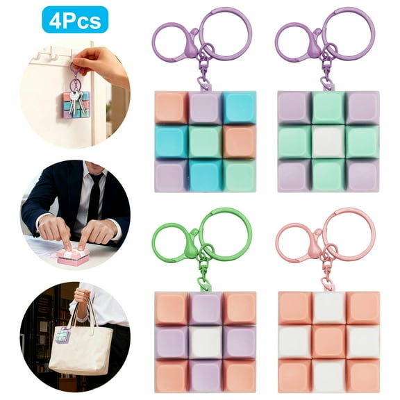 4pcs Keyboard Fidget Gadget Keychain, TSV Mini Mechanical Key Fidget Toy for Stress & Focus Relief