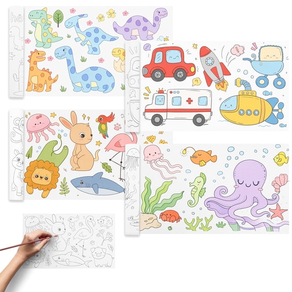 4pcs Kid Coloring Paper Roll 300cm Long Children Drawing Sticky Roll DIY Coloring Picture Paper for Crayon Marker Watercolor