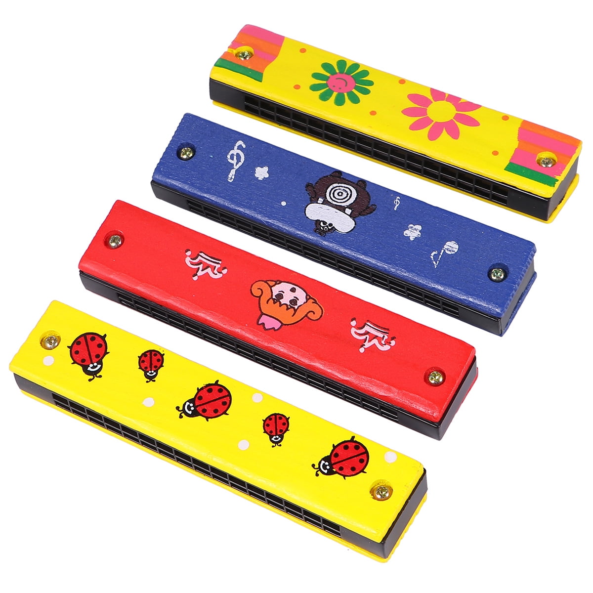4pcs Kid Mouth Organ Children's Wooden Harmonica Toys Colored Drawing