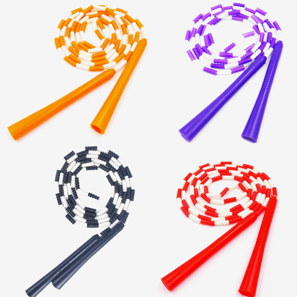 4pcs Kids Bamboo Jump Rope Adult Pattern Colorful Plastic Bead Jump Rope - red+purple+orange+black