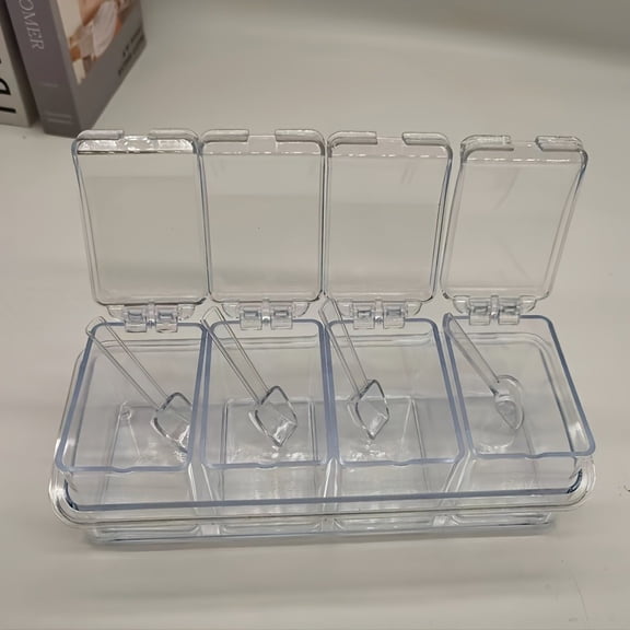 4pcs Kitchen Seasoning Storage Box - Transparent Multi Grid Moisture Proof with Lid Seasoning Storage Box, Essential for Home and Apartment Use