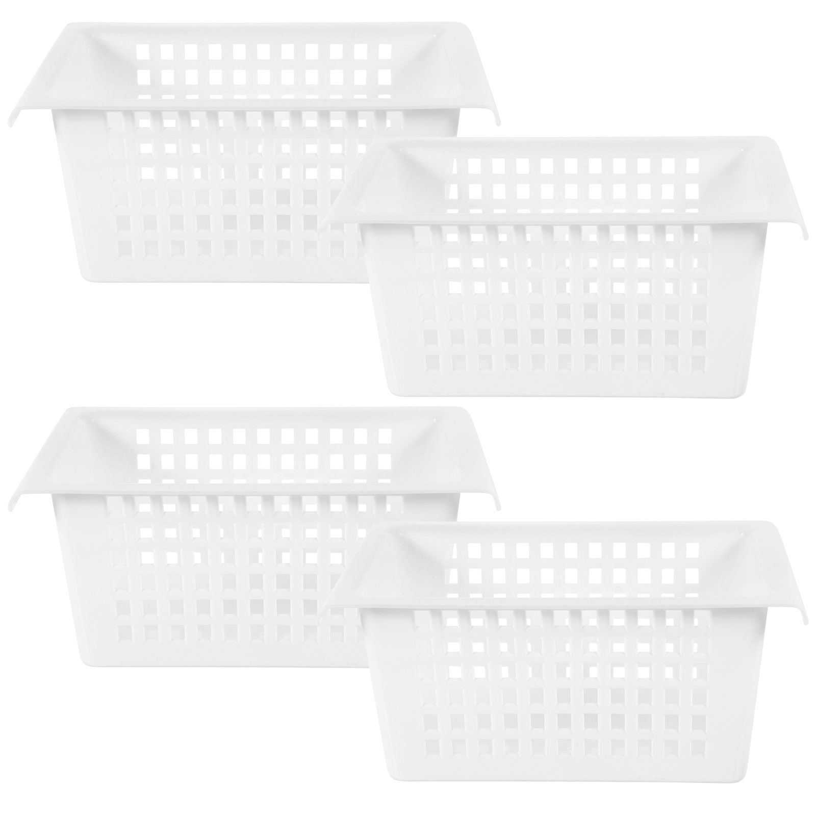 RENACLIPY 4Pcs White Lightweight Plastic Storage Baskets for Home Office Kitchen Use