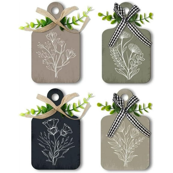 4pcs Kitchen Wooden Hanging Signs Wall Decor Wood Sign Flower Kitchen Signs Wall Decor Hanging Plaques Farmhouse Sign Wood Bar Sign for Home Kitchen Dining Living Room Bar Cafe Art Decor