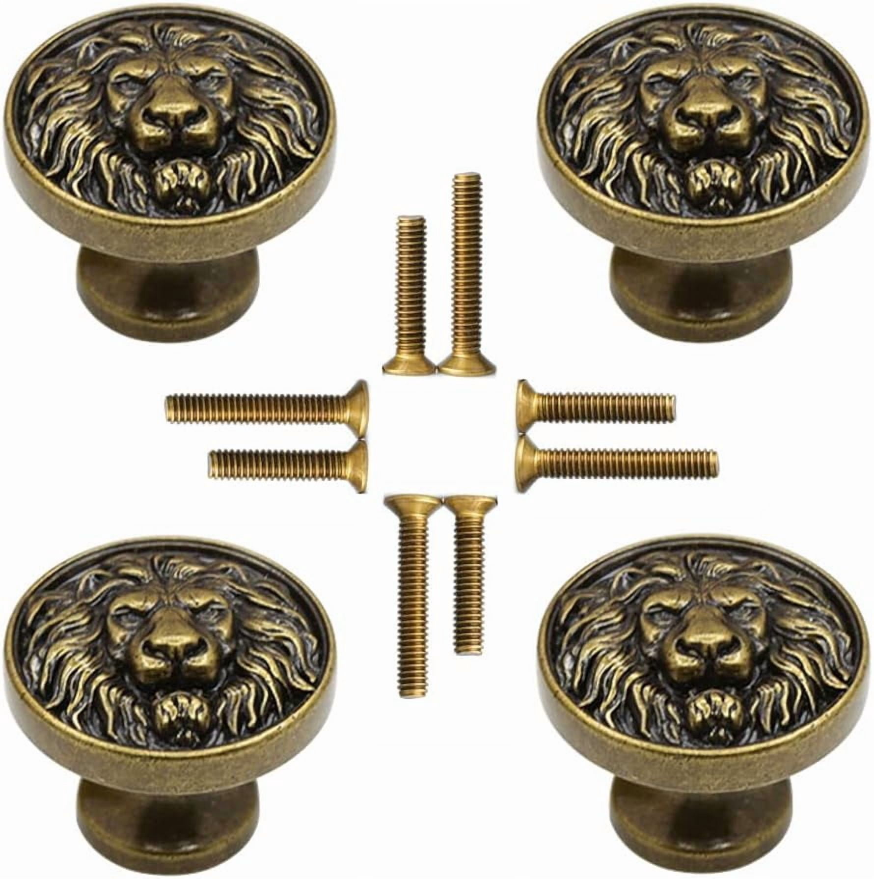 4pcs Knobs Flat Lion Head Knobs for Cabinets and Drawers 1.14in Cabinet Hardware Single Hole Solid Knob for Kitchen, Living Room, Bedroom (Bronze)