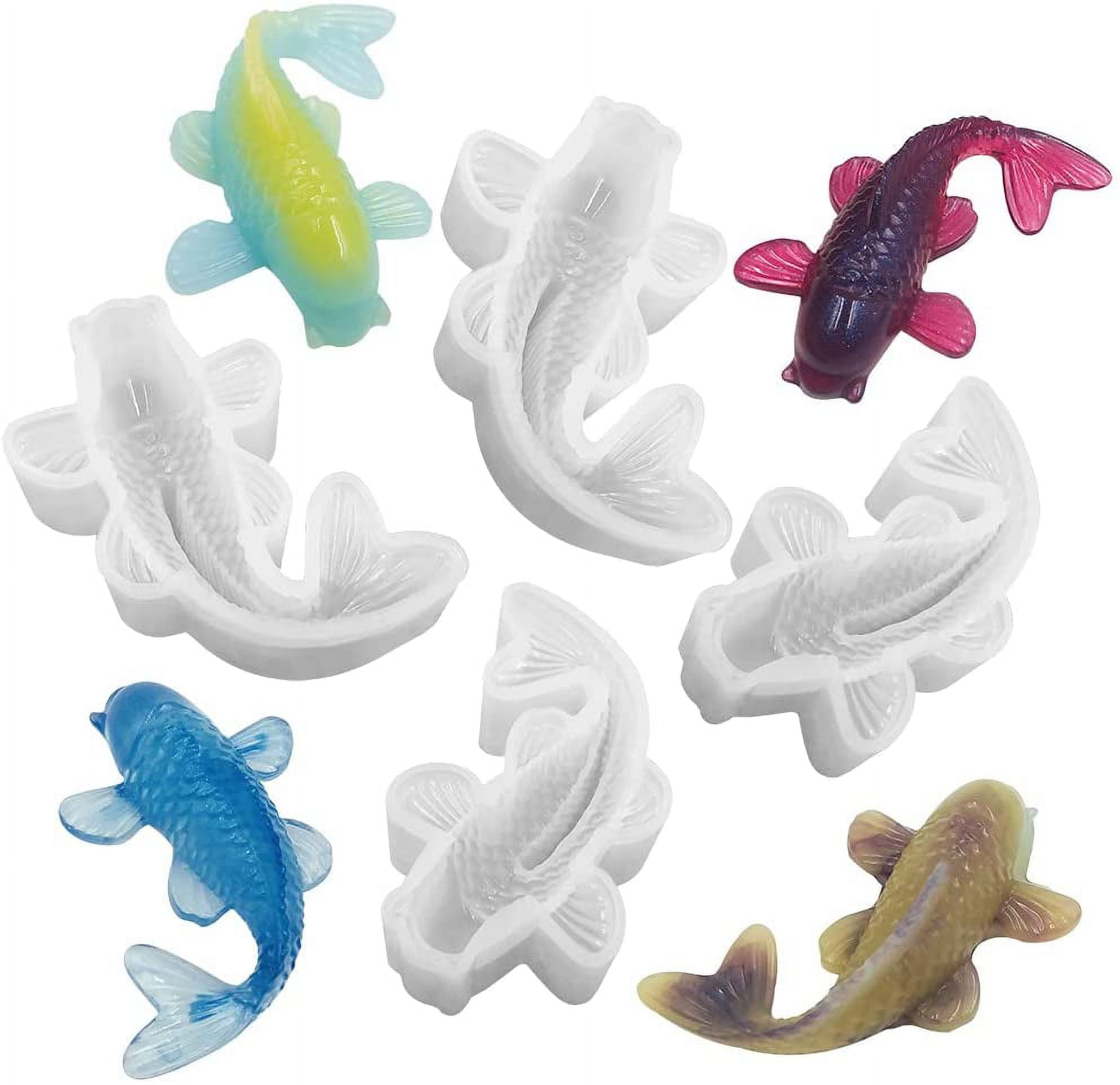 4pcs Koi Fish Silicone Resin Mold, DaKuan Carp Goldfish Decoration Epoxy Mold for DIY Making Decoration Bonsai Keychain Pendants