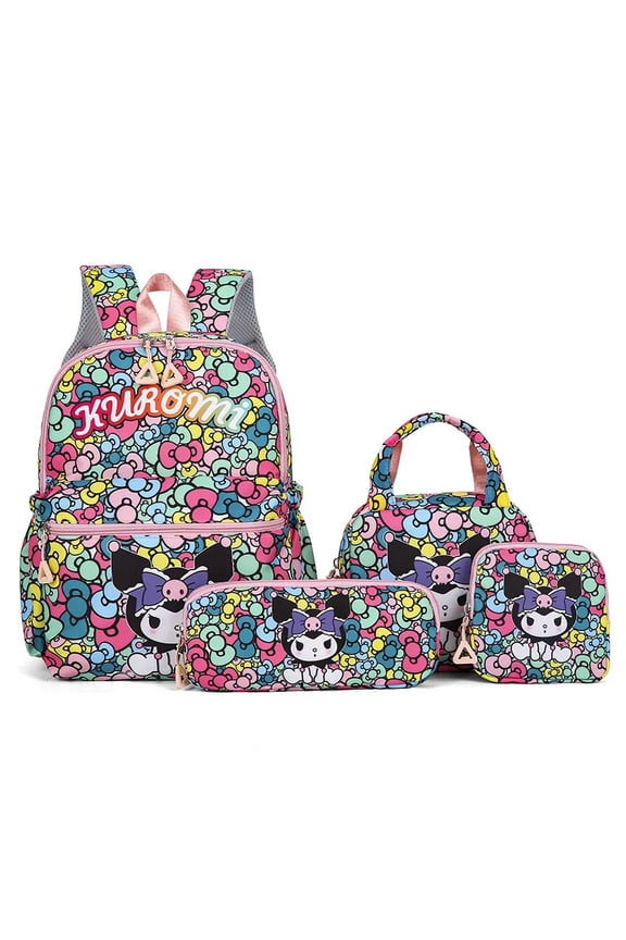 4pcs Kuromi Backpack Pencil Case Shoulder Bag Set Hello Kitty Melody Casual Bag