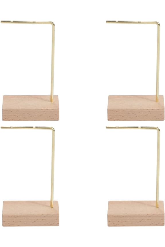 4pcs L Bar Earring Stand Brass Jewelry Stand Gold Brass Metal Ear Stud Earring Holders Hanger Display Organizer Shelf with Wood Base DIY