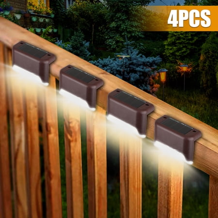 4pcs LED Solar Deck Lights, Fence Post Solar Lights for Patio Pool Stairs Step and Pathway, Weatherproof LED Deck Lights Auto on/off Solar Powered Outdoor Lights, White Light