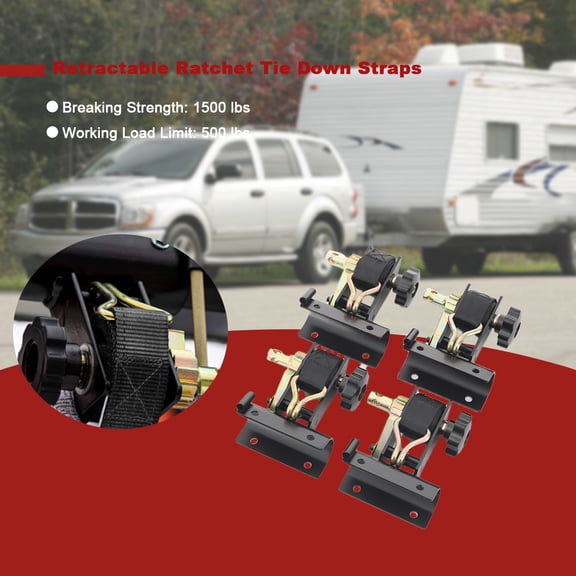 4pcs Ladder Rack Ratchet Straps with J-Hook 1.5"x7.5" Black, Round Tube Mount