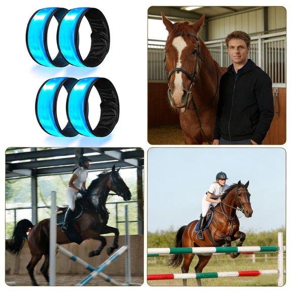 4pcs Large Blue LED Reflective Slap Bands - High Visibility Accessories for 7-15Yrs & Animals, Bright LED Light Bands, Suitable for Night Riding, Parades & Farm Outdoor Activities