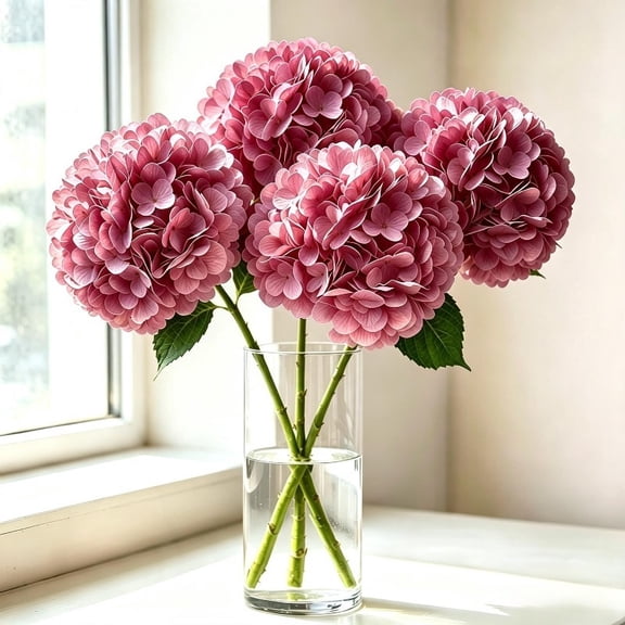 4pcs Large Deep Pink (196 Petals) PREMIUM HYDRANGEA ARTIFICIAL FLOWER WITH MOISTURE TOUCH, Lifelike Faux Bloom for Wedding Decor Home Living Room Table Centerpiece