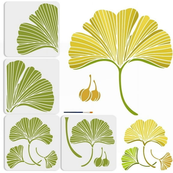 4pcs Large Ginkgo Leaf Stencils 11.811.8inch Splicing Style Autumn Leaf Painting Templates with Paint Brush Reusable Fall Botanical Leaves Stencils