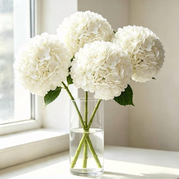 4pcs Large White (196 Petals) PREMIUM HYDRANGEA ARTIFICIAL FLOWER WITH MOISTURE TOUCH, Lifelike Faux Bloom for Wedding Decor Home Living Room Table Centerpiece
