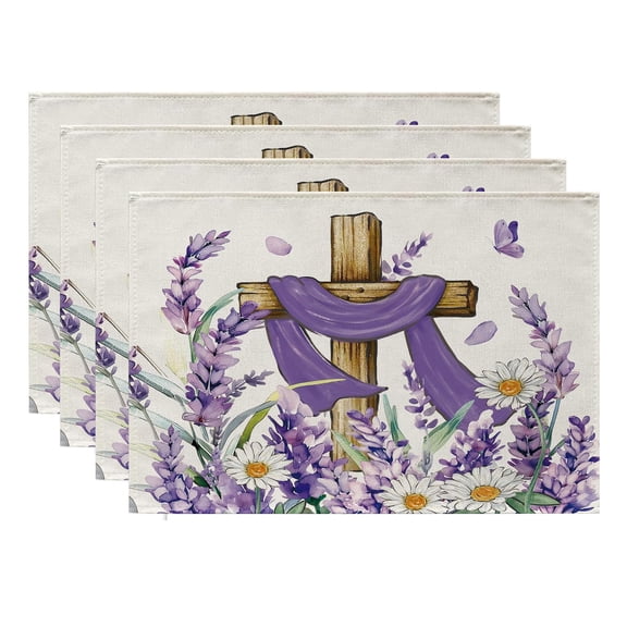4pcs Lavender Seasonal Placemats Table Mats Durable Washable Rustic Linen Vintage Placemats for Home Dinner Party Camping Wedding Table Decoration 12 x 18 Inch