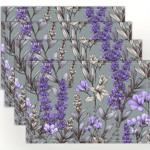 4pcs,Lavender Vintage Style Floral Pattern Placemats, Fashion Print Pattern Table Mat, for Dining Table, Kitchen, Party, Indoor, Holiday, Dinner Parties and Home Decor (table Mats) 12x18 Inch