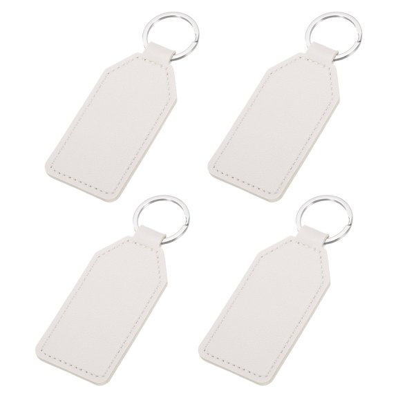 4pcs Leather Key Fob, PU Car Keychain Blanks Key Rings Key Holder for DIY Laser Engraving Birthday Father's Day Gifts, Cream