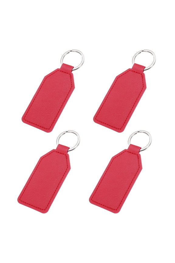 4pcs Leather Key Fob, PU Car Keychain Blanks Key Rings Key Holder for DIY Laser Engraving Birthday Father's Day Gifts, Dark Red