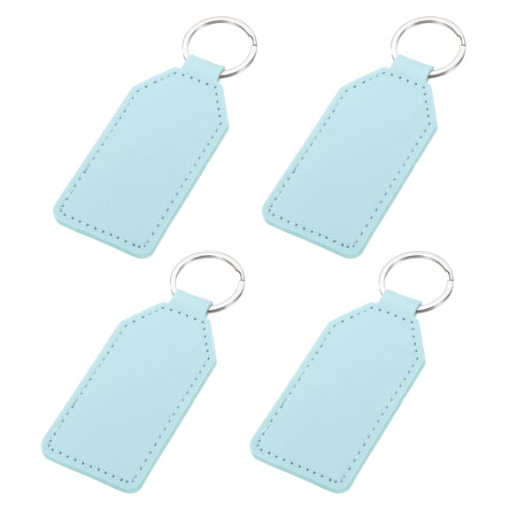 4pcs Leather Key Fob, PU Car Keychain Blanks Key Rings Key Holder for DIY Laser Engraving Birthday Father's Day Gifts, Light Blue