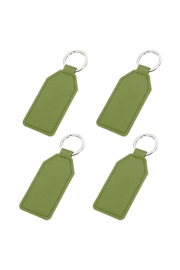 4pcs Leather Key Fob, PU Car Keychain Blanks Key Rings Key Holder for DIY Laser Engraving Birthday Father's Day Gifts, Matcha Green