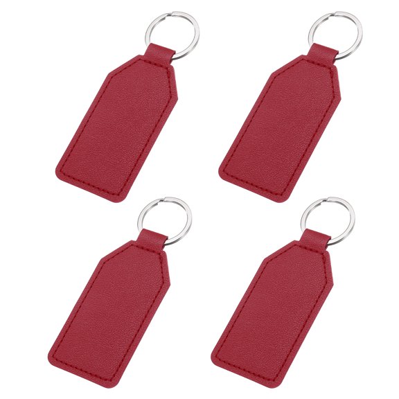 4pcs Leather Key Fob, PU Car Keychain Blanks Key Rings Key Holder for DIY Laser Engraving Birthday Father's Day Gifts, Red