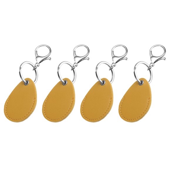 4pcs Leather Key Fob, PU Leather Car Keychain Blanks Key Holder with Key Rings for Key ID Cards DIY Laser Engraving Birthday Father's Day Gifts, Yellow